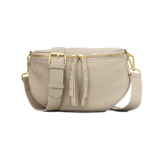 Leather Crossbody Bag | Taupe with Leather Strap