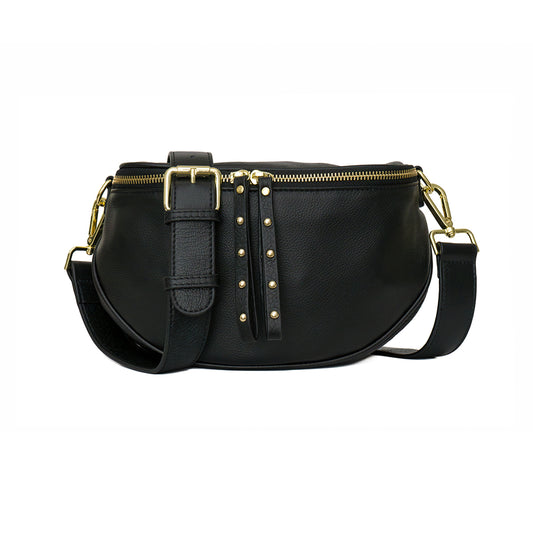 Leather Crossbody Bag | Black with Leather Strap