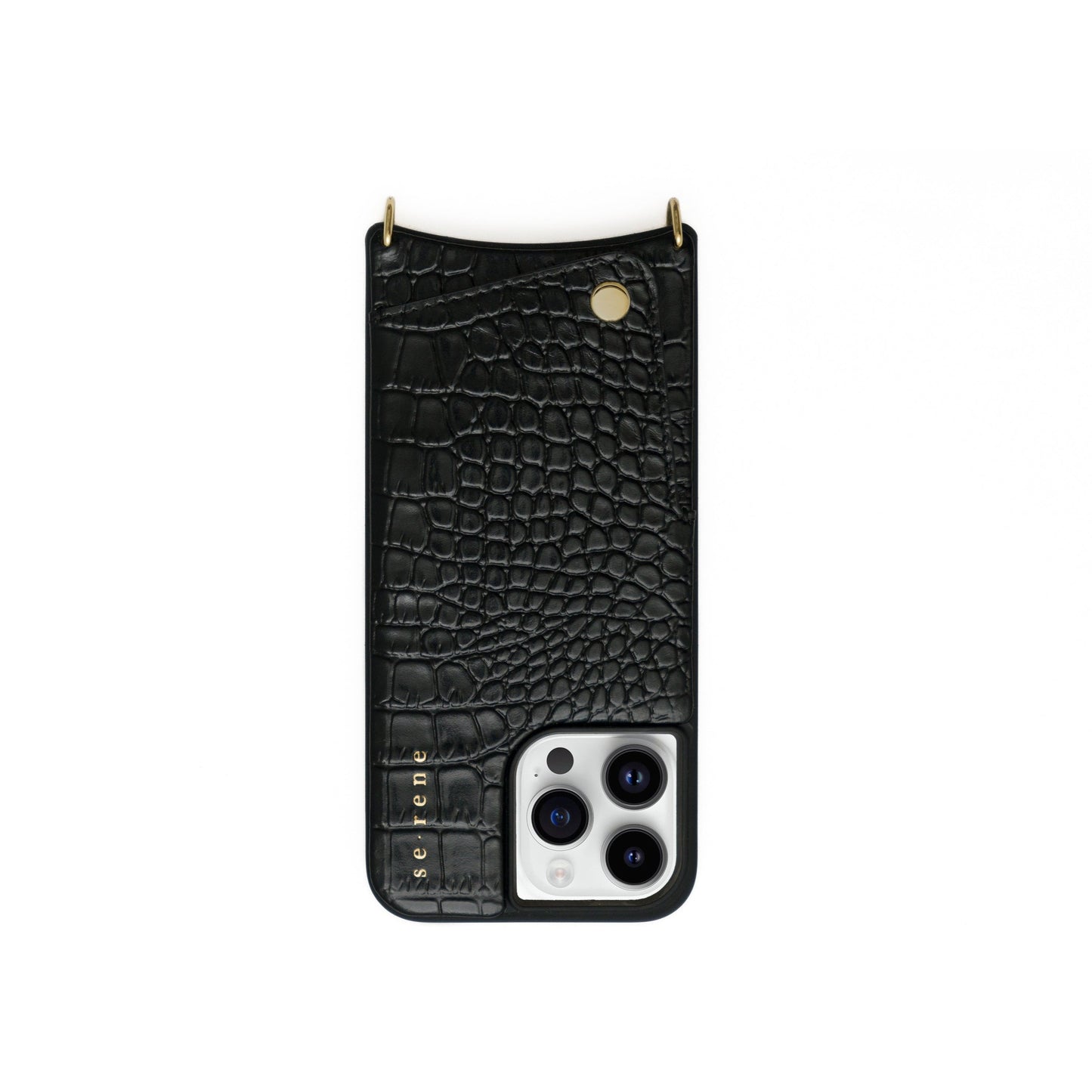 Leather iPhone Cover | Black Croc with Gold Hardware
