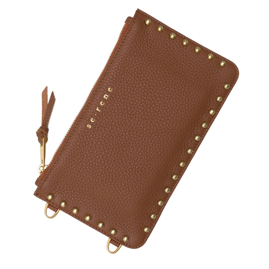 Tan Round Studded Fashion Pouch