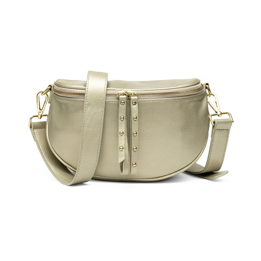 Leather Crossbody Bag | Gold with Leather Strap