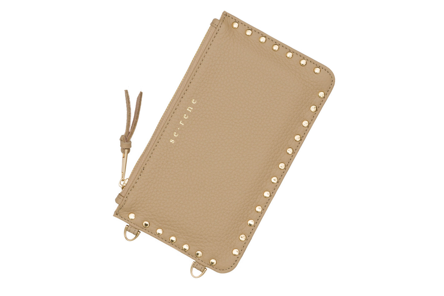 Taupe & Gold Flat Studded Fashion Pouch