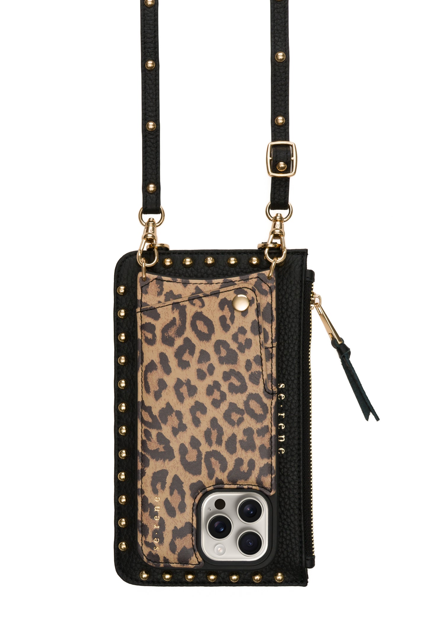 NEW Javan Leopard Print Cover & Black Round Gold Stud Strap Complete Set