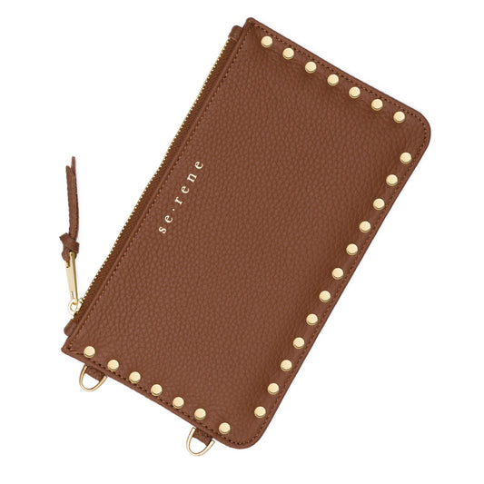 Tan Flat Studded Fashion Pouch