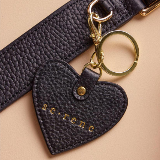 Genuine Leather Heart Keyring | Black
