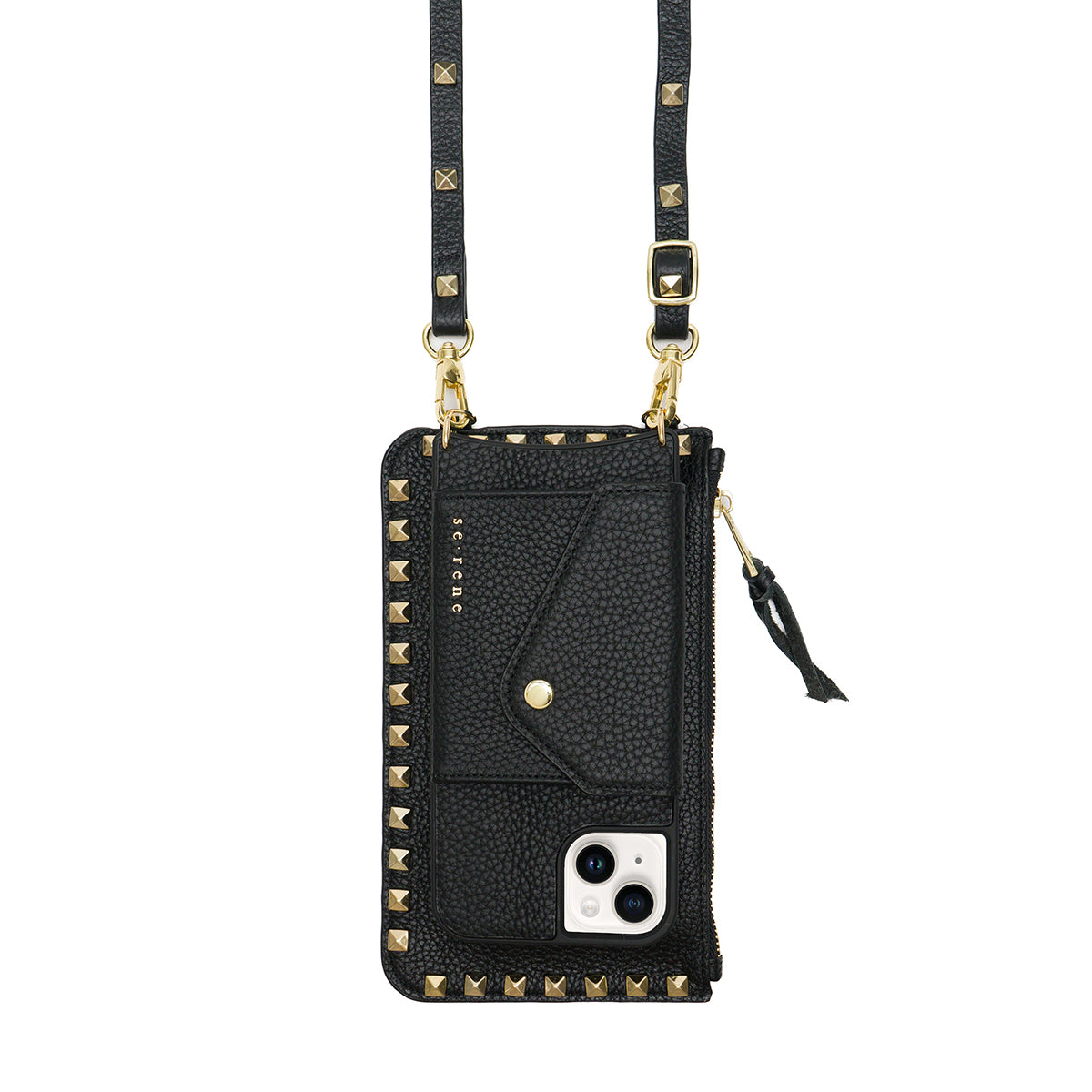 Leather iPhone Complete Set | Black with Gold Pyramid Studs