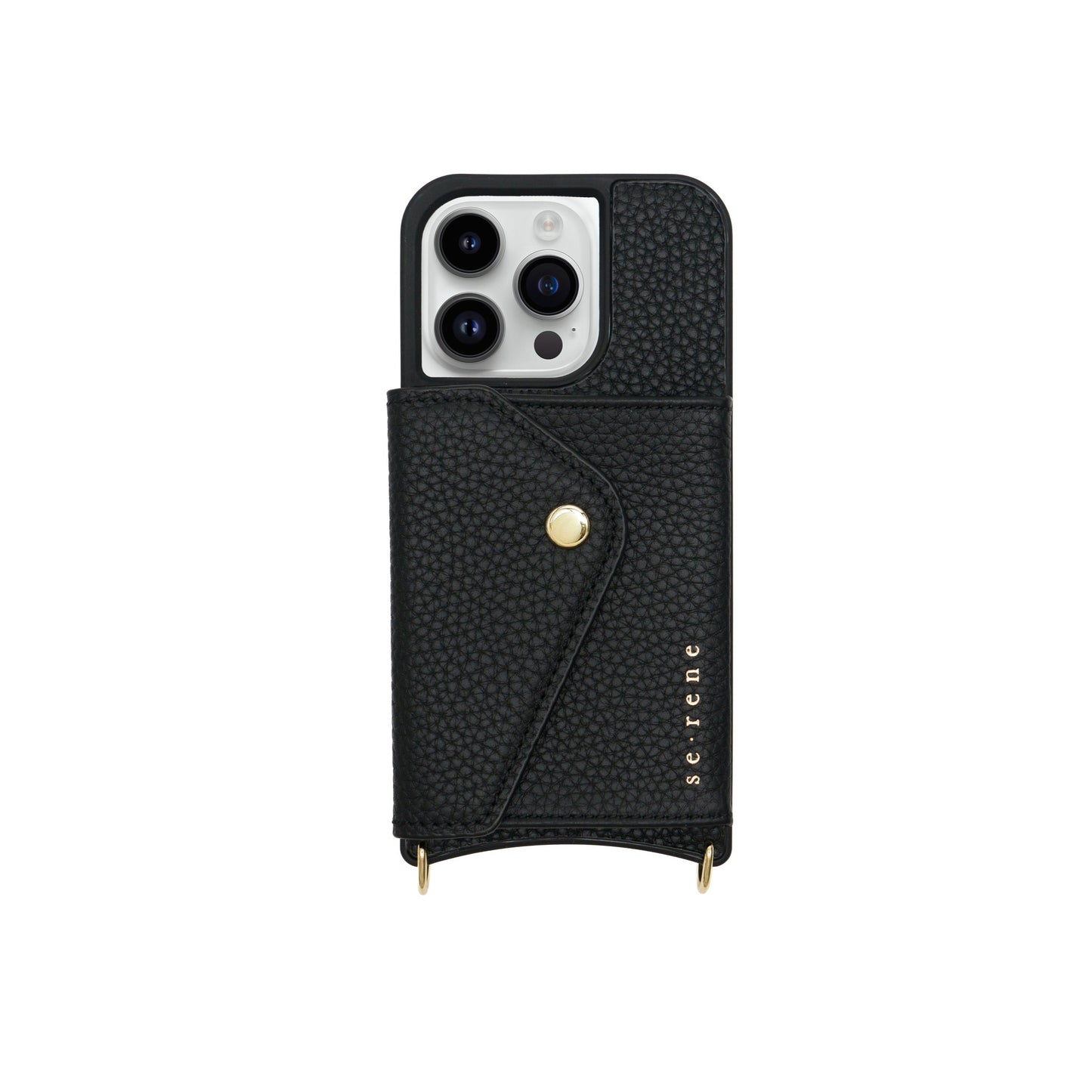 Leather iPhone Complete Set | Black with Gold Pyramid Studs