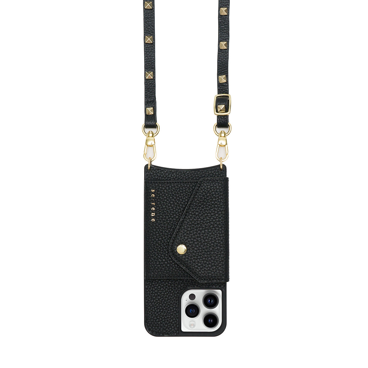 Leather iPhone Complete Set | Black with Gold Pyramid Studs