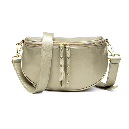 Leather Crossbody Bag | Gold with Plain Leather Strap