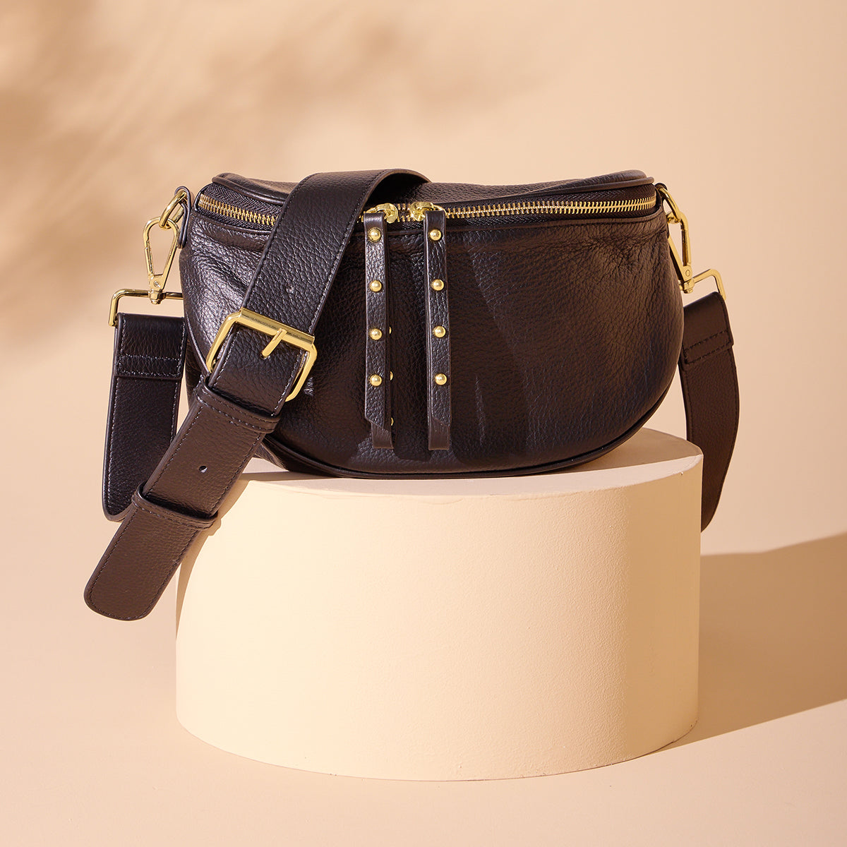 Leather Crossbody Bag | Black with Leather Strap