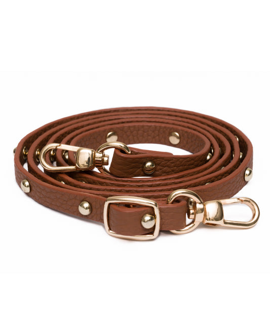 Tan / Gold Round Studded Leather Strap