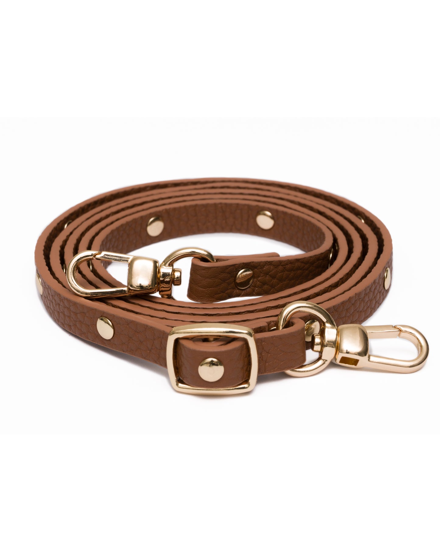 Tan / Gold Flat Studded Leather Strap