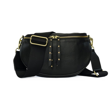 Black Crossbody Bag with Woven Strap