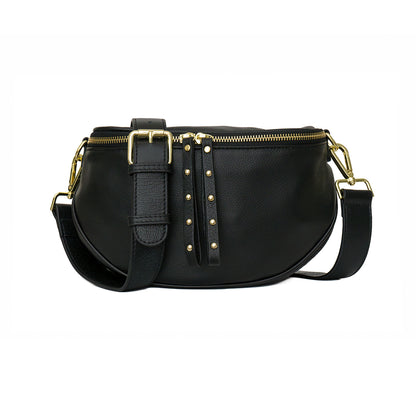 Leather Crossbody Bag | Black with Leather Strap