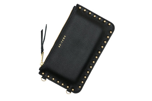 Black & Gold Round Studded Fashion Pouch