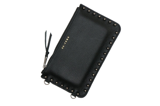 Black & Round Pewter Studded Fashion Pouch
