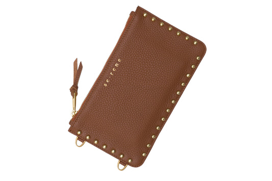 Tan & Gold Round Studded Fashion Pouch