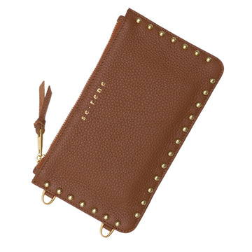 Tan Round Studded Fashion Pouch