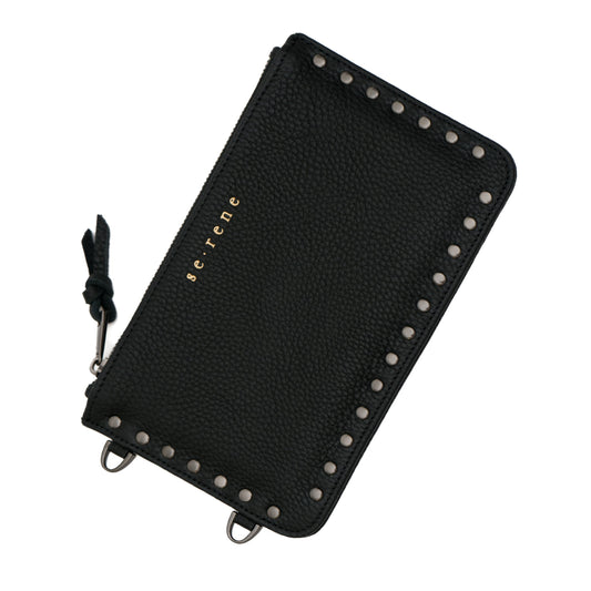 Black & Pewter Flat Studded Fashion Pouch