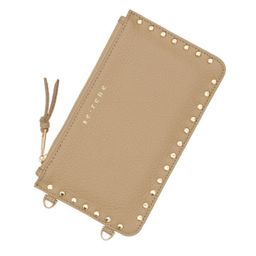 Taupe Flat Studded Fashion Pouch