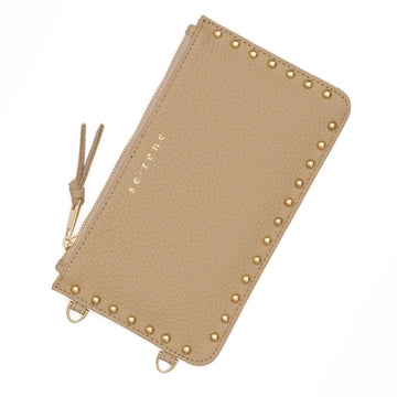 Taupe Round Studded Fashion Pouch