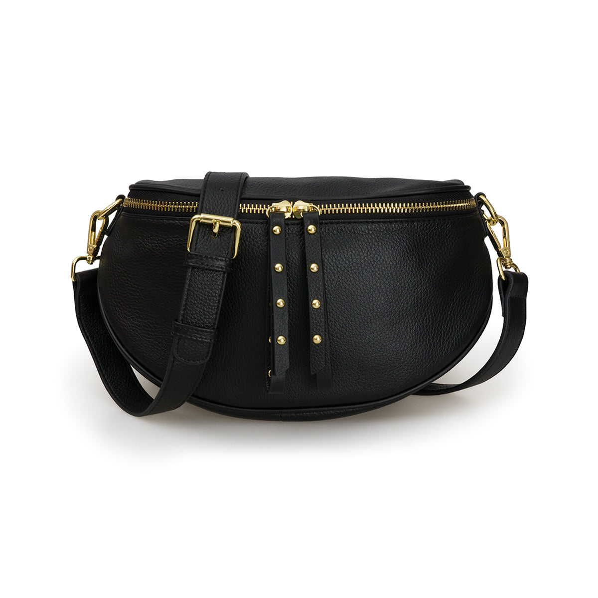 Leather Crossbody Bag | Black with Slim Leather Strap