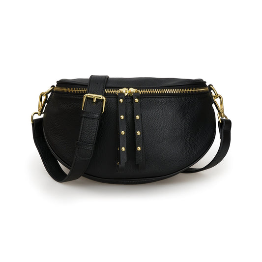 Leather Crossbody Bag | Black with Slim Leather Strap
