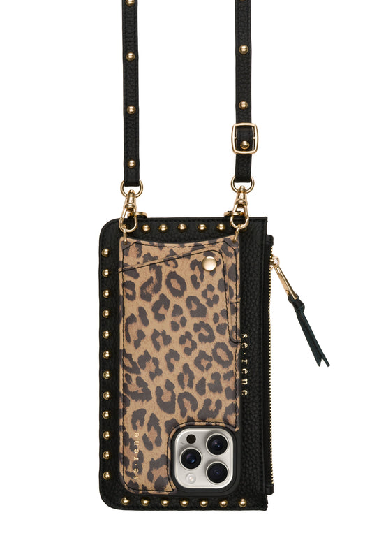 NEW Javan Leopard Print Cover & Black Round Gold Stud Strap Complete Set