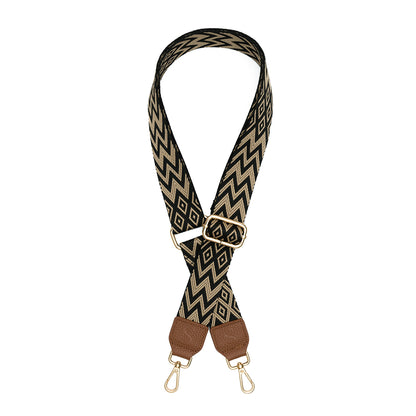 Tribal Woven Strap | Black & Taupe with Gold Hardware