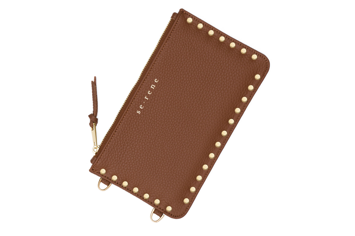 Tan & Gold Flat Studded Fashion Pouch
