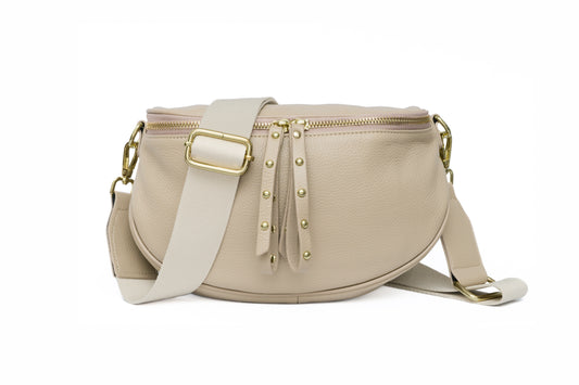Se-rene Crossbody Bag - Taupe with Broad Woven Strap