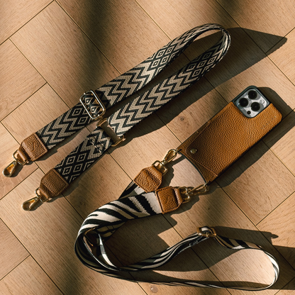 Tribal Woven Strap | Black & Taupe with Gold Hardware