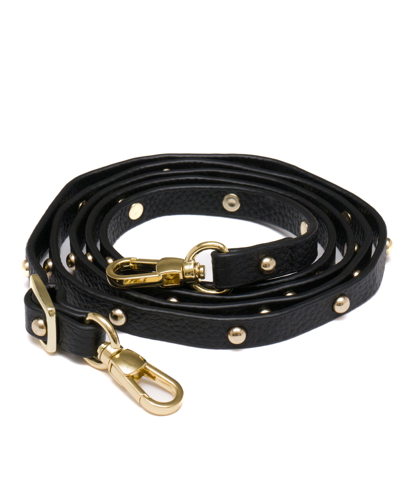 Black / Gold Round Leather Studded Strap