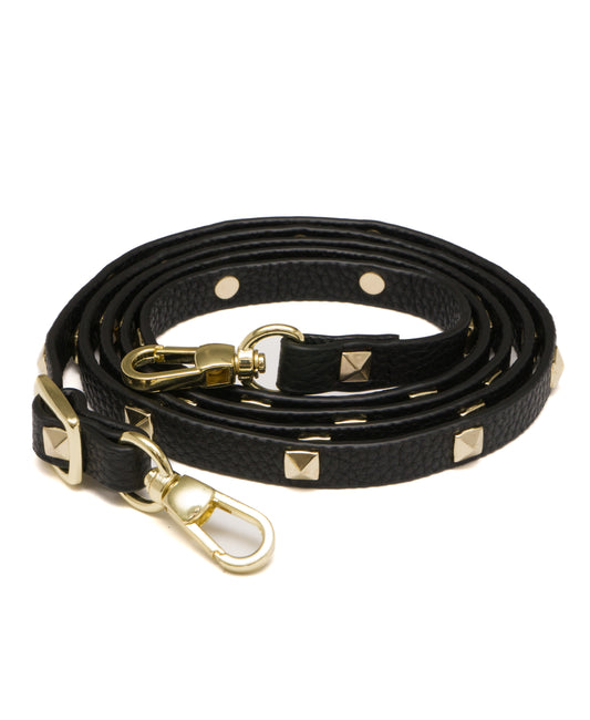 Black / Gold Pyramid Studded Leather Strap