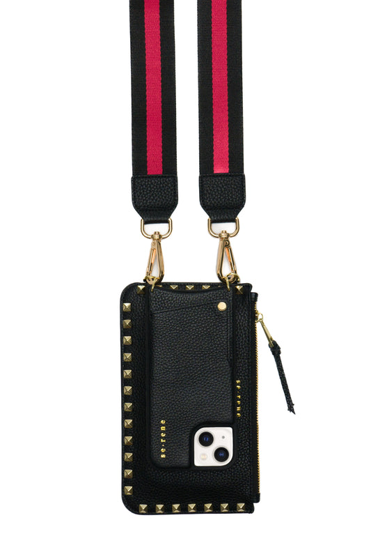 Black with Gold Pyramid Studs with Red & Black Strap